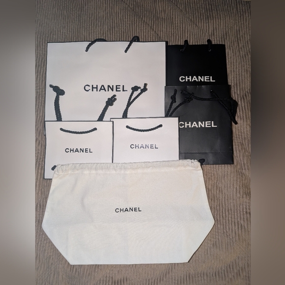 CHANEL Accessories - CHANEL Black and White Shopping Bags and a Dust Cover